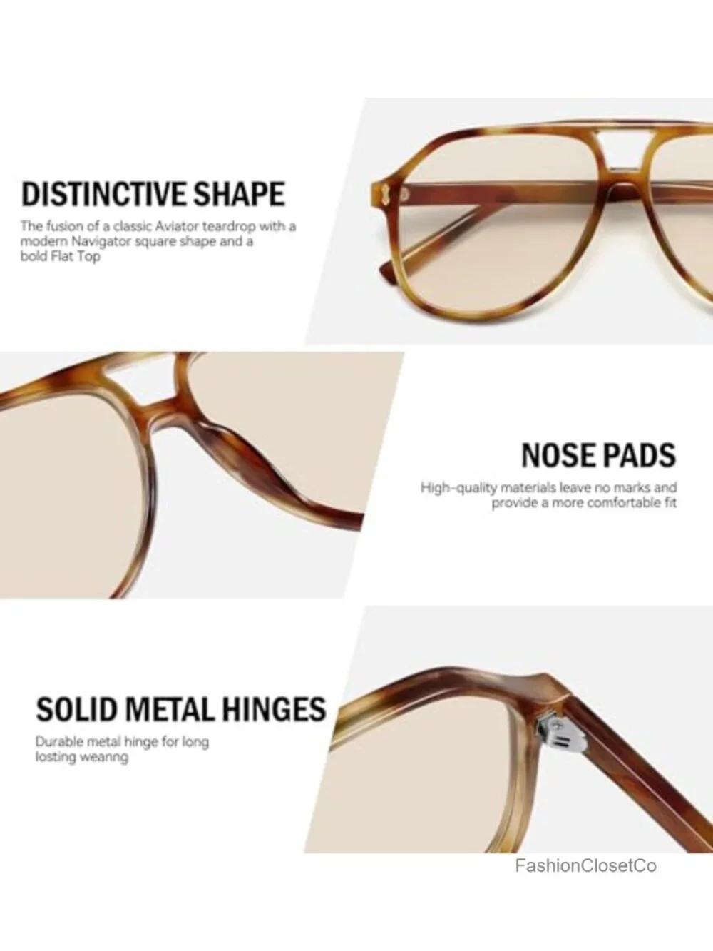 Oversized Square Aviator Sunglasses UV400 Women Retro 70s Double Bridge